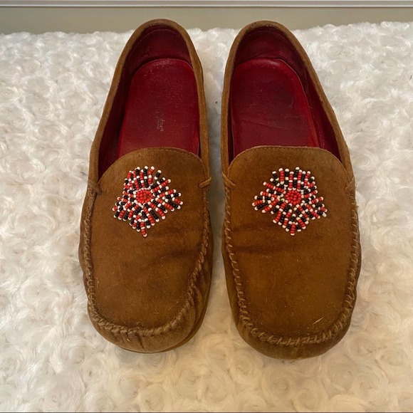 Brown Suede Hand Sewn Hush Puppies Moccasin Slip On Shoes - Picture 2 of 5